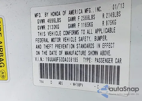 2013 Acura Tl 3.5 из США, поврежденный, VIN 19UUA8F50DA008195